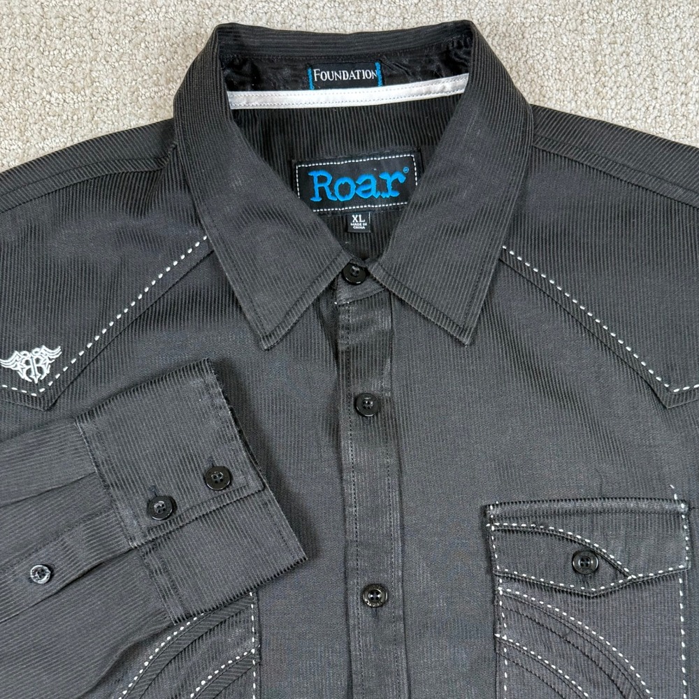 Roar Mens XL Foundation Black Striped Western Long Sleeve Button Up Shirt